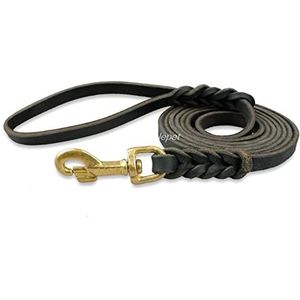 Huisdier Aangelijnd Echt lederen hondenriem Honden lange riemen Gevlochten Pet Walking Training voor middelgrote grote huisdieren Hondenriem (Color : Black, Size : 170cm)