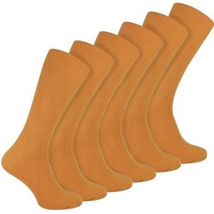 6 paar multipack geribbelde herensokken | Sock Snob | Ademende katoenen sokken met ronde hals, Oranje, 40-45 EU