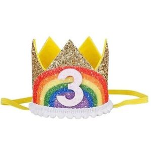 1-9 Regenboog Verjaardag Kroon Hoeden Douche Verjaardagsfeestje Digitale Hoed Decoraties Jongen Meisje Haar Accessoire Benodigdheden (Color : Gold3)