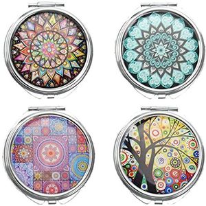 4 stuks metalen pillendoosjes, rond, pillendoos, pillendoosje, klein met spiegel, 3 vakken, draagbare pillendoosjes, medicijnen, tablet-organizer, case, organizer voor dagelijks gebruik en reizen