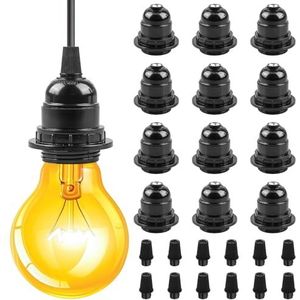 12 stuks E27-fitting, zwart, vintage Edison lamphouder, kunststof lampvoet, retro bakeliet-bak, tafellamp, staande lamp, plafondlamp