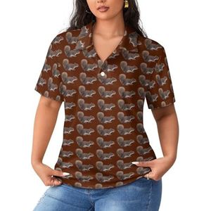 Grappige dieren eekhoorn dames korte mouw poloshirts casual kraag T-shirts golfshirts sport blouses tops 5XL