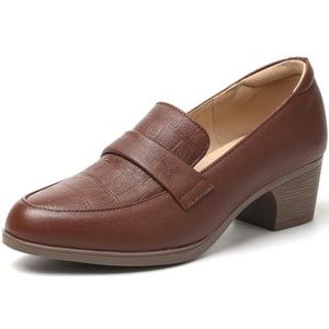 Sekiueo - Loafers - Bruin - Dames Instappers Met Dikke Lage Hak En Puntige Neus