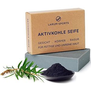 larum sports Black Soap, vaste douchezeep, actieve kool tegen acne en puistjes, natuurproduct, zwarte vaste douchegel, African Black Soap 85 g