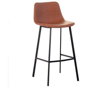 Barkrukken Stoel Lederen Barkrukken met Rugleuning Metalen Poten for Keukenkruk Pub Stoelen Ergonomie Design Zitplaatsen Huismeubilair kroeg(Brown,65CM)