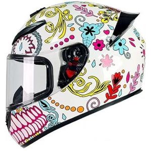 Full Face Motorhelm met Dubbele Achtervleugels DOT Gecertificeerd - Lichtgewicht en Duurzame Volwassen Motorfiets Straat Fietshelm (Gele lijnen, M)(Small Flowers,Medium)