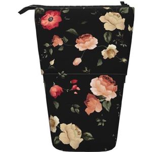 JEJEA Herfst Mooie Bloemenprint Multifunctionele Telescopische Etui Leuke Briefpapier Pen Case Draagbare Cosmetica Tas, Zwart, Eén maat, Tas Organizer