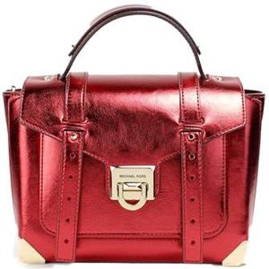 Michael Kors Manhattan Medium lederen tas, metallic karmozijnrood, Rood