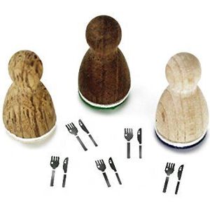 Stemplino® Ministempel - motief: bestek - 12 mm diameter - houten stempel kinderen stempel Bullet Journal stempel met bestek motief bestek stempel stempel