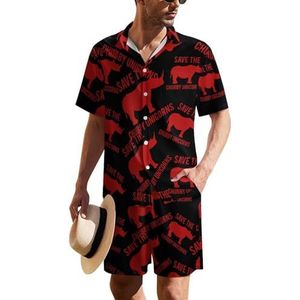Save The Chubby Unicorns Hawaïaans pak voor heren, 2-delige set strandoutfit met korte mouwen en shorts