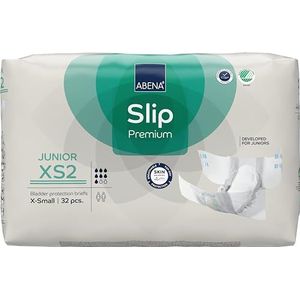 Abena Slip Premium Junior luiers, eco-gelabelde luierbroek, verbeterde lekbescherming, veilige en comfortabele luierbroek voor kinderen - maat 7/XS2, 40-60 cm taille leeftijd 5-15, 4x 32PK
