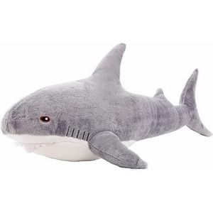 140cm giant shark plush toy knuffel speelgoed dier leeskussen voor verjaardagscadeaus pop cadeau voor kinderen-100cm, grijs