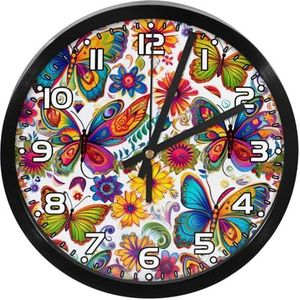 YTYVAGT Wandklok, klokken voor woonkamer, werkt op batterijen, vlinder bloemen kleurrijk, ronde stille klok 9,8 inch