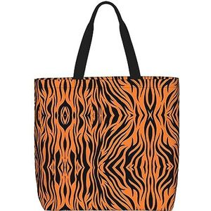 SSIMOO Hondenpoot patroon stijlvolle rits boodschappentassen, schoudertas, de perfecte mix van stijl en gemak, Tijger strepen oranje patroon1, Eén maat