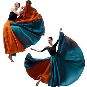 Flamencorok for vrouwen, 720 graden, volle cirkelvormige swingrok, Spaans danskostuum, volwassen, vloeiende, geplooide gelaagde rok for optredens, Halloweenfeest, rode krijtthema-outfit(Orange blue_95