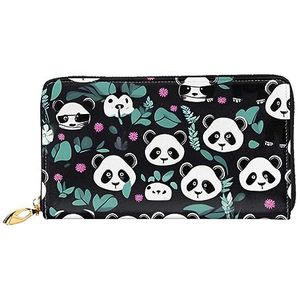 AthuAh Panda schattige Facewomen'S lange portemonnee, reisportemonnee en lange portemonnee met grote capaciteit, portemonnee met ritssluiting, 19 x 10,5 cm, Zwart, Eén maat