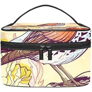 Vogelpatroon Chinese stijl make-up organizer tas, reizen make-up tas organizer case draagbare cosmetische tas voor vrouwen en meisjes toiletartikelen, Meerkleurig, 22.5x15x13.8cm/8.9x5.9x5.4in