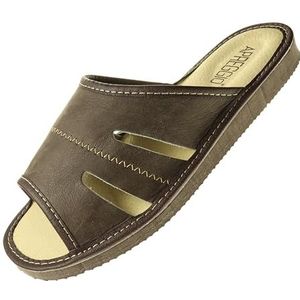 APREGGIO - Pantoffels heren leer | slippers leer | herenpantoffels | pantoffels | slippers, bruin, 45 EU