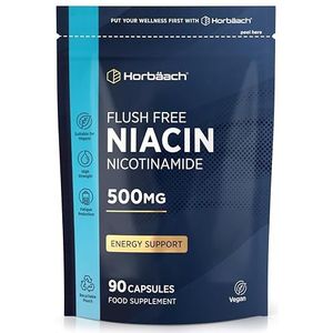 Vitamine B3 Niacin 500mg | 90 Veganistische Capsules | Non Flush Niacine Supplement | Nicotinamide Supplement | Geen kunstmatige conserveringsmiddelen | door Horbaach