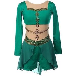 Nnnydjy Kunstschaatswedstrijdjurk Met Ronde Hals Meisjes Rolschaatsrok Balletgymnastiekpakje Met Lange Mouwen Dames Schaats Kostuum Eenvoudig En Ruim,Groen,11_13Years