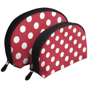 Make-uptas, cosmetische reistas 2 stuks draagbare clutch zakje set zakje organizer rode polka witte stippen, zoals afgebeeld, Eén maat
