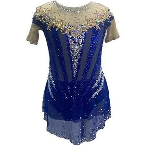 Ijschaging Prestatie jurken voor meisjes Kristal Buiten Figuur Skating Competition Costuums Damesdans ritmische gymnastiek Activewear,Blauw,11_13Years