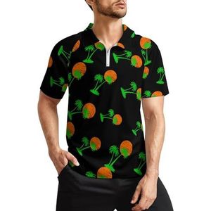 Palm Tree Heren golfpoloshirts klassieke pasvorm T-shirt met korte mouwen bedrukt casual sportkleding top L