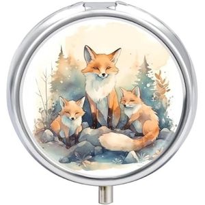 Aquarel Fox Pillendoos Ronde Draagbare Pil Organizer Waterdichte Dagelijkse Vitamine Houder Dozen Creatieve 3 Compartiment Geneeskunde Pil Case voor Portemonnee Of Pocket