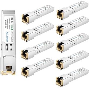 QSFPTEK (10Pack) Gigabit 1000BASE-T koperen SFP transceiver tot 100 m, SFP naar RJ45 Mini Gbic 1G SFP-T module voor Cisco GLC-T/SFP-GE-T, Ubiquiti UF-RJ45-1G, D-Link, Supermicro, andere schakelaars