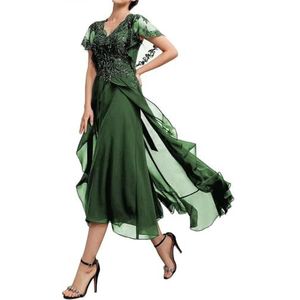 SAYNO Kant Applique Moeder van de Bruid Jurk voor Bruiloft Prom Jurken Plooien Cocktail Jurken Plus Size, Emerald Groen, 32