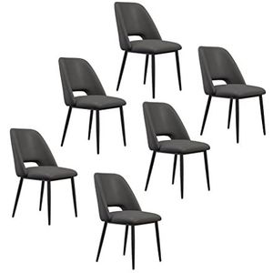 GEIRONV Keuken eetkamerstoelen Set van 6, zwarte benen lounge vergadering kantoor computer stoel Pu Lederen woonkamer zijstoel Eetstoelen (Color : Gris)