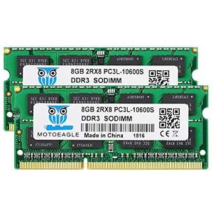 16GB Kit (2x8GB) DDR3/DDR3L 1333MHz SODIMM PC3/PC3L 10600S 8GB 204-Pin Non-ECC CL9 2Rx8 Dual Rank Notebook Werkgeheugen