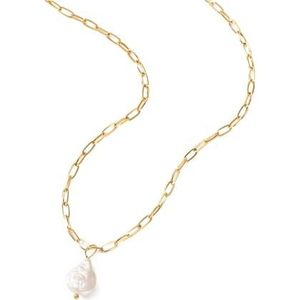 Mode Y-vorm zilveren roestvrijstalen ketting rechthoek link sieraden eenvoudige royale zoetwaterparel hanger ketting cadeau (Style : Gold Color)