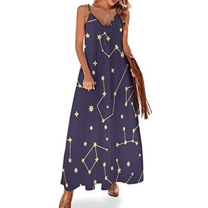 Fantasy Stars Constellations Sling Maxi-jurken voor dames, V-hals, casual, mouwloos, verstelbare riem, sexy lange jurk