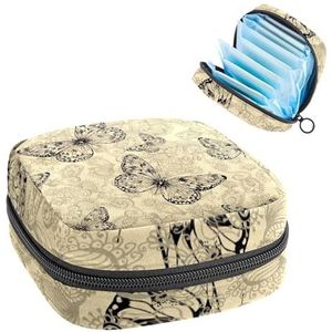 Opbergtas voor maandverband, menstruatiecup zakje, menstruatiezak, organizer voor vrouwelijke pads, tampons, vlinder op paisley-achtergrond