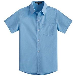 Spring&Gege Jongens effen overhemden korte mouwen shirt katoen voor kinderen (3-14 jaar), blauw, 9-10 Jaar