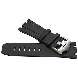 [Richie Strap] 28 mm AP zwarte siliconen rubberen horlogeband met vouwsluiting voor Audemars Piguet Royal Oak Diver, Zilveren gesp., Band