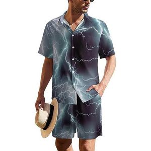 Electrifying Thunder Bolt Print Hawaiiaanse pak voor heren, set van 2 stuks, strandoutfit, shirt en korte broek, bijpassende set