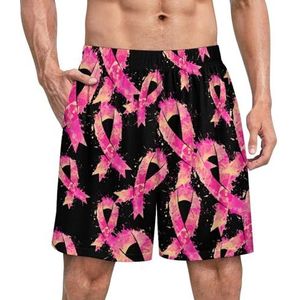 Aquarel Roze Lint Grappige Pyjama Shorts Voor Mannen Pyjama Bottoms Mannen Nachtkleding Met Zakken Zacht