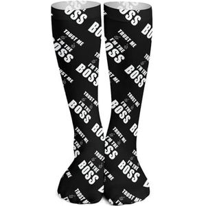 Trust Me I'm The Boss Kniekousen Print Lange Kousen Tube Sokken Over de knie Sokken Casual Strakke Hoge Kousen Boot 40cm