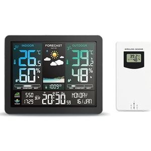 Multifunctioneel weerstation Wekker Kleurenscherm Zonsopgang- en zonsondergangthermometer Hygrometer met draadloze buitensensor,Nauwkeurig voorspellen(With 1 White Sensor)