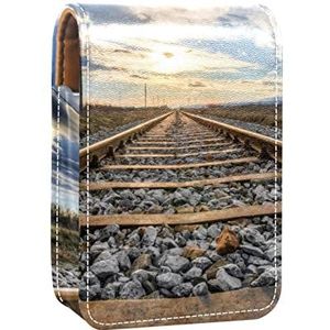 immense gleise clear sky Lip Gloss Houder Lipstick Case Draagbare Mini Lipstick Opbergdoos Reizen Lipstick Organizer Case met Spiegel voor Vrouwen, Meerkleurig, 9.5x2x7 cm/3.7x0.8x2.7 in