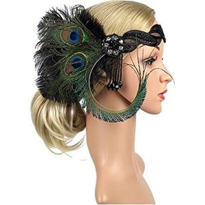 Veer Hoofdband 1920s Headpiece Feather Flapper Hoofdband Great Gatsby Hoofdtooi Vintage Vrouw Unisex Halloween Party Wear Decor Haaraccessoires Carnaval Veer Hoofdband (Color : Green, Size : Taille