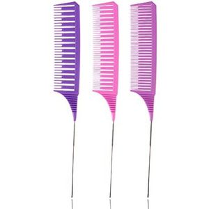 HESSION 3-delige professionele verven haarkammen set hoogtepunten kammen voor haarstylist weven styling borstel set met lange roestvrijstalen rattenstaart stylist kammen voor haar (paars en roze)
