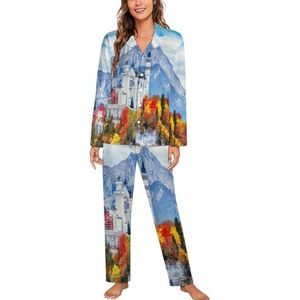 Duitsland Neuschwanstein Kasteel vrouwen Lange Mouw Button Down Nachtkleding Zachte Nachtkleding Lounge Pyjama Set XL