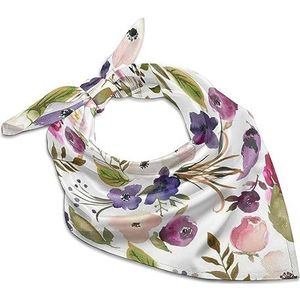 Roze en paarse wilde bloemen bandana's voor mannen vrouwen vierkante kop zijden sjaal lichtgewicht wikkel hals zakdoek halsdoek 45 cm x 45 cm