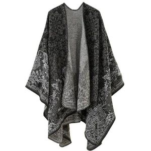 UBOHUZ Imitatie Kasjmier Sjaal Print Warm Lange Casual Deken Open Front Poncho Cape Oversized Vest Wrap Voor Lente Herfst Winter, Bruin01, One size