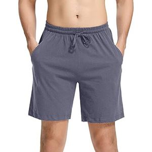 NC Korte pyjamabroek voor heren, van katoen, bermuda, slaapshorts, pyjamabroek, zomerslaapbroek, vrijetijdsbroek voor mannen, blauwgrijs, L