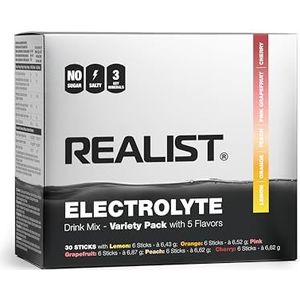 REALIST Elektrolyten zonder suiker, elektrolytenpoeder met 1390 mg elektrolyten, kalium en magnesium voor elektrolytenbalans, sport, keto, vasten (30 sticks, probeerpakket (5 soorten van elk 6 sticks