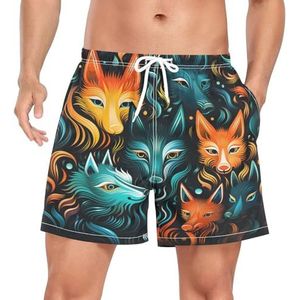 Afrikaanse Tribal Etnische Wolf Dierlijke Mannen Zwembroek Shorts Sneldrogend met Zakken, Leuke mode, L